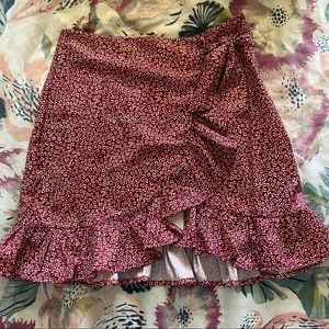 Red Floral Wrap Skirt